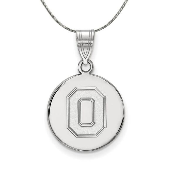 Sterling Silver Ohio State Medium Disc Pendant Necklace - 24 Inch